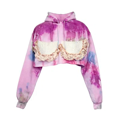 Acid Cat Women's Purple Lacey Bra Vibe Tie Dye Crop Hoodie In Pink