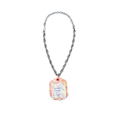 Acid Cat Women's Reduce Reuse Orange Sew Sparkle Necklace In Silver