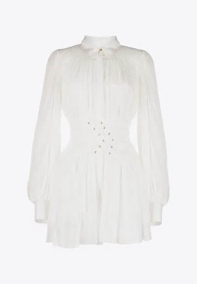 Acler Airlie Long-sleeve Corset Mini Dress In Ivory