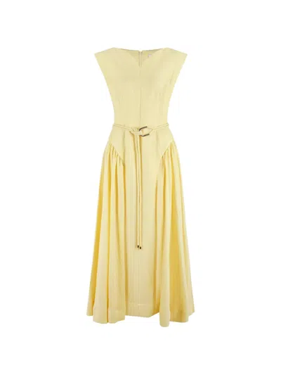 Acler Alvie V-neck Belted Maxi Dress In Yellow