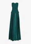 Acler Avonlea Strapless Pleated Maxi Dress In Green
