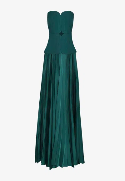 Acler Avonlea Strapless Pleated Maxi Dress In Green