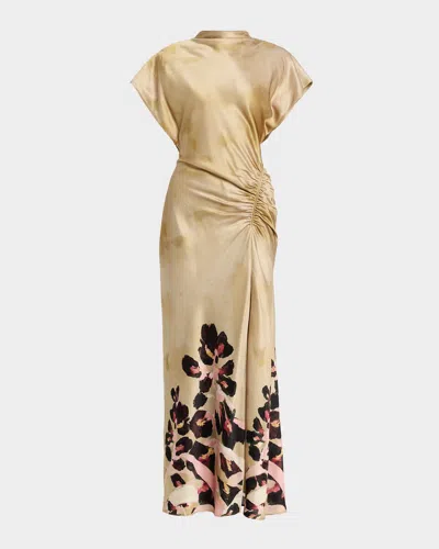 Acler Beckford Printed Satin Maxi Dress In Neutral