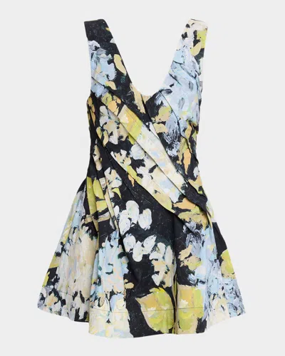Acler Benier Pleated Floral Mini Dress In Multi