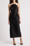 Acler Bilston Floral-embellished Midi Dress In Black