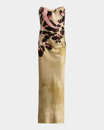 Acler Bowers Floral Satin Maxi Dress In Brown