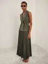 Acler Dark Olive Green Waistcoat Bodice Pleated Dress In Green