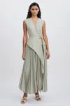 Acler Wrap Maxi Stone Grey Dress With Pleated Skirt In Stone Grey