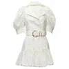 Acler Embroidery Eyelet Puff Sleeve Belted Double Breasted Dress In White