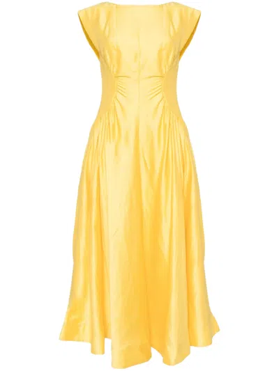 Acler Draped Linen-blend Midi Dress In Yellow