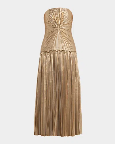 Acler Fintry Metallic Strapless Dress In Gold