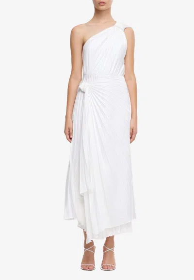 Acler Fitzgerald One-shoulder Pleated Midi Dress In White