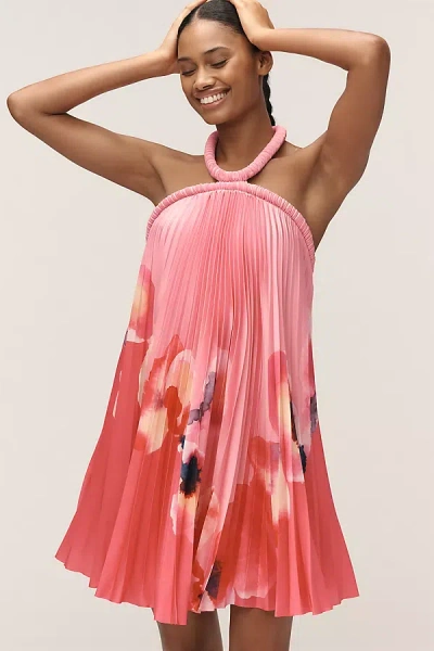 Acler Fixby Halter Pleated Mini Dress In Multi