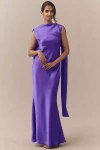 Acler Fleeden Draped Low-back Satin Maxi Dress In Blue