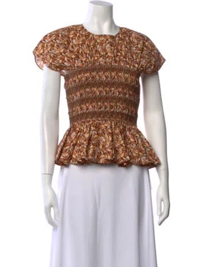 Pre-owned Acler Floral Print Crew Neck Top In Brown