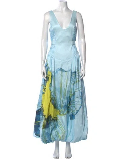Pre-owned Acler Floral Print Long Dress In Blue