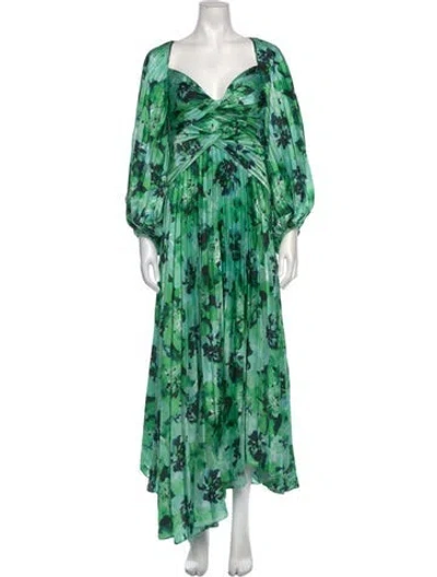 Pre-owned Acler Floral Print Long Dress In Green