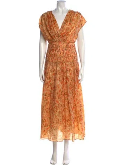 Pre-owned Acler Floral Print Long Dress In Orange