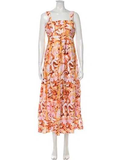 Pre-owned Acler Floral Print Long Dress W/ Tags In Orange