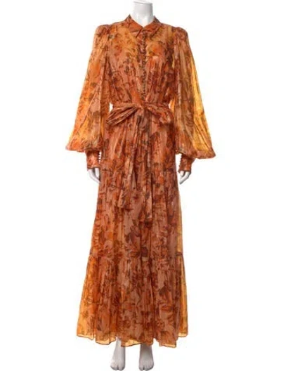 Pre-owned Acler Floral Print Long Dress W/ Tags In Orange