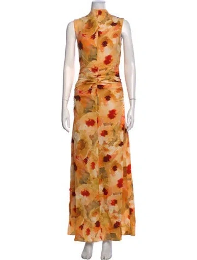 Pre-owned Acler Floral Print Long Dress W/ Tags In Orange/yellow