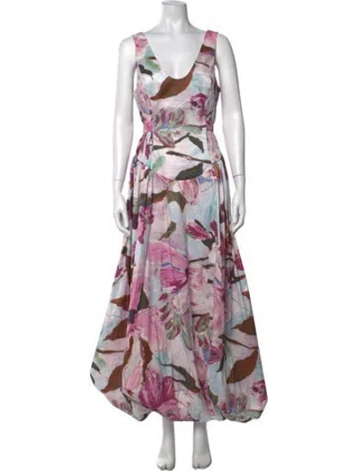 Pre-owned Acler Floral Print Long Dress W/ Tags In Pink