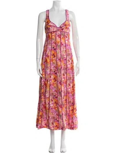 Pre-owned Acler Floral Print Long Dress W/ Tags In Pink