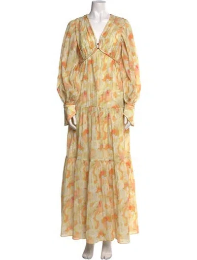 Pre-owned Acler Floral Print Long Dress In Yellow