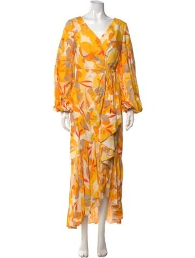 Pre-owned Acler Floral Print Long Dress In Yellow