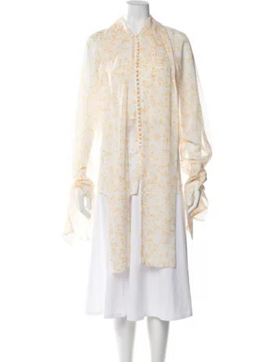Pre-owned Acler Floral Print Long Sleeve Top In White