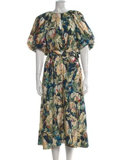 Pre-owned Acler Floral Print Midi Length Dress In Green