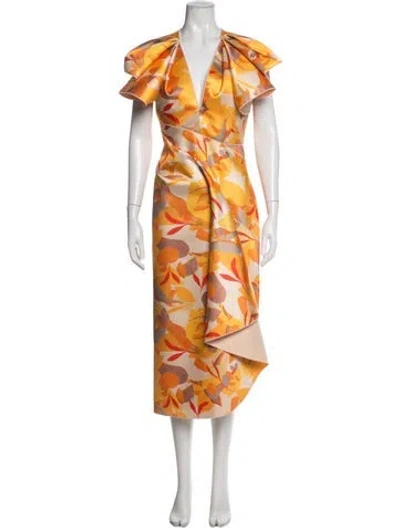 Pre-owned Acler Floral Print Midi Length Dress W/ Tags In Orange