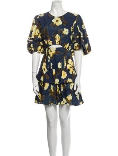 Pre-owned Acler Floral Print Mini Dress In Blue