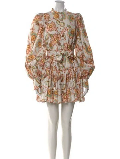 Pre-owned Acler Floral Print Mini Dress In Neutral