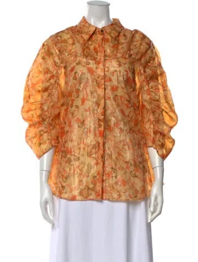 Pre-owned Acler Floral Print Three-quarter Sleeve Blouse In Metallic/orange