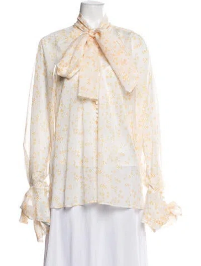 Pre-owned Acler Floral Print Tie Neck Blouse In Neutral