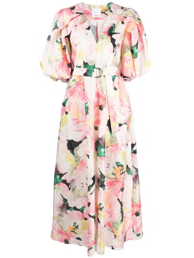 Acler Floral-print Tied-waist Dress In Multicolour
