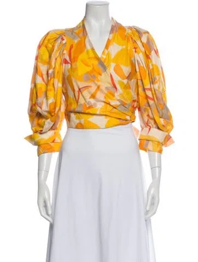 Pre-owned Acler Floral Print V-neck Blouse In Orange
