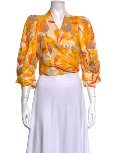 Pre-owned Acler Floral Print V-neck Blouse In Orange