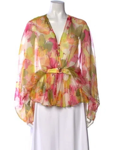 Pre-owned Acler Floral Print V-neck Blouse In Yellow