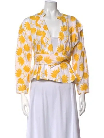 Pre-owned Acler Floral Print V-neck Blouse In Yellow