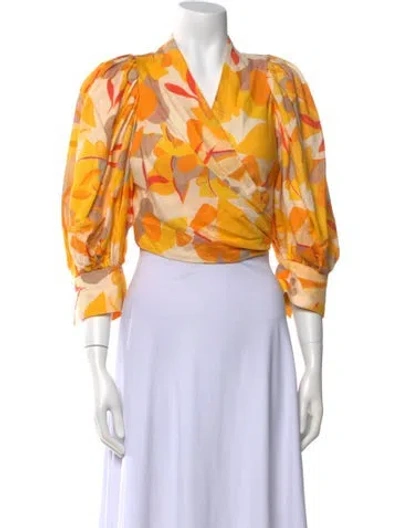 Pre-owned Acler Floral Print V-neck Crop Top In Yellow