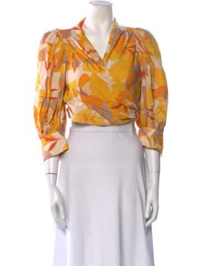 Pre-owned Acler Floral Print V-neck Crop Top In Yellow