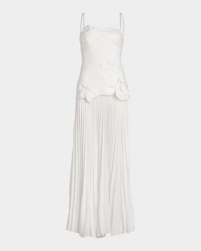 Acler Forever Young Avision Floral Appliqué Pleated Maxi Dress In Animal Print