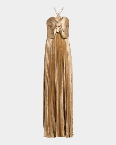 Acler Forever Young Pullford Metallic Pleated Gown In Brown