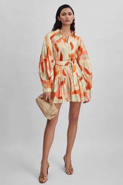 Acler Geometric Print Balloon Sleeve Mini Dress In Orange Multi