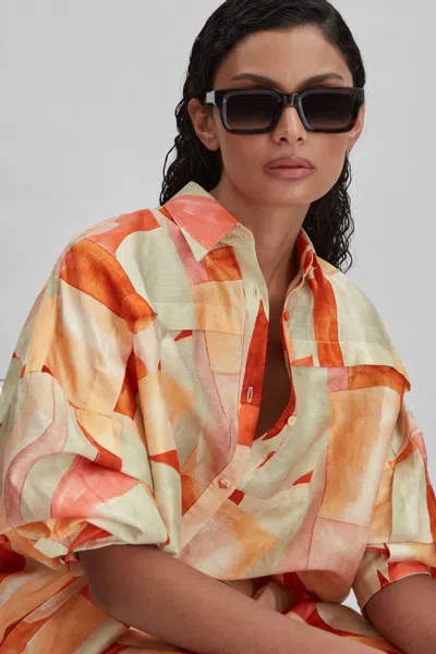 Acler Edmond Watercolour-print Shirt In Orange Multi