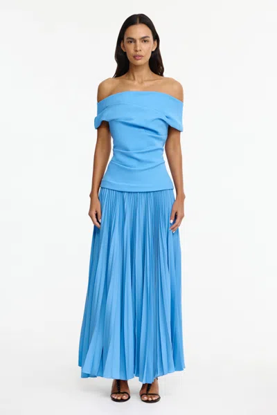 Acler Haileypark Gathered Pleated Off The Shoulder Gown In Blue