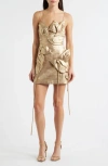 Acler Hillsome Bow-embellished Mini Dress In Gold
