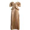 Acler Hillsome Pleated Off The Shoulder Gown In Brown